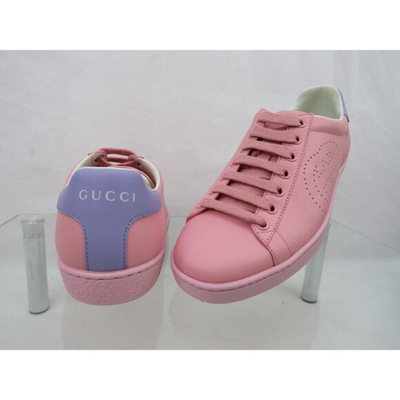 NIB GUCCI 598527 ACE GG INTERLOCKING LEATHER PINK BLUE LOGO LOW SNEAKERS 35 $780 - Picture 9 of 13